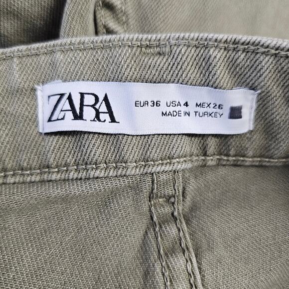 ZARA Women's Military Green Button Fly Hi Rise Jeans Size 4 Straight Ankle Crop - Picture 7 of 10